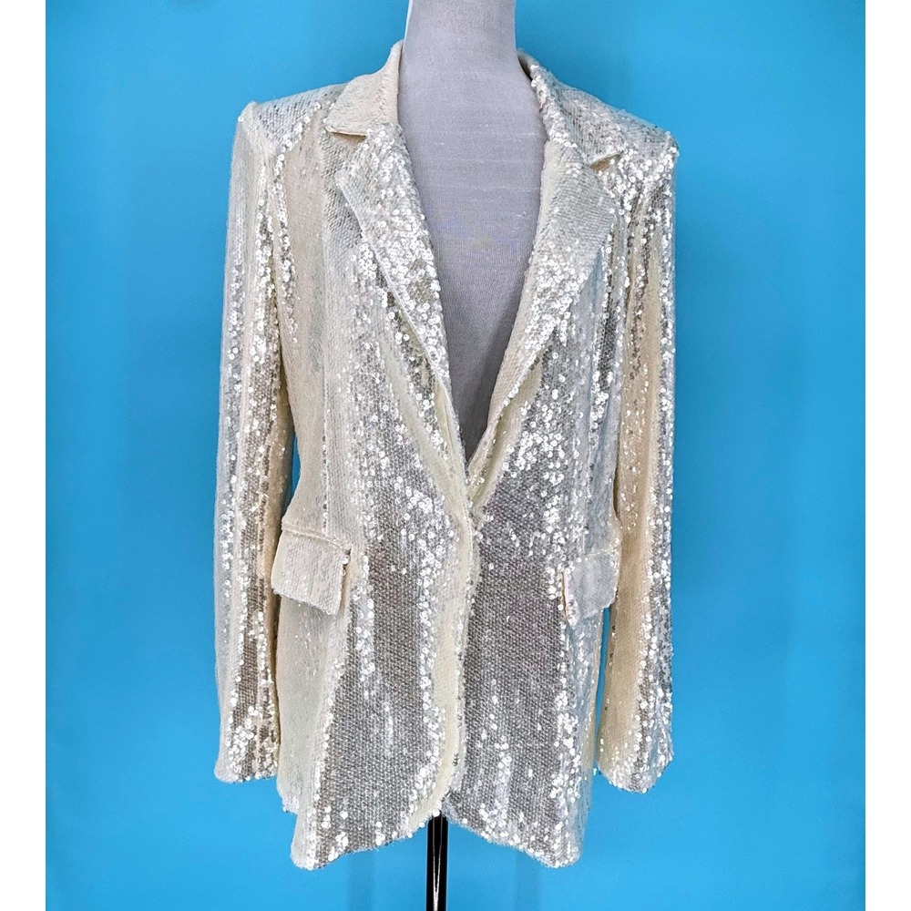 Donnee Par Dieu Cream Sequin Blazer Jacket Large Champagne‎ Sparkle 22161-T